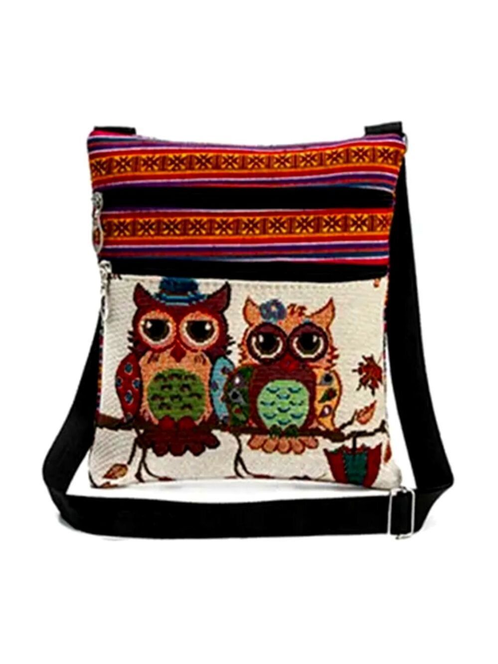 Owl Embroidered  Crossbody Bohemian Style Colorful Bag